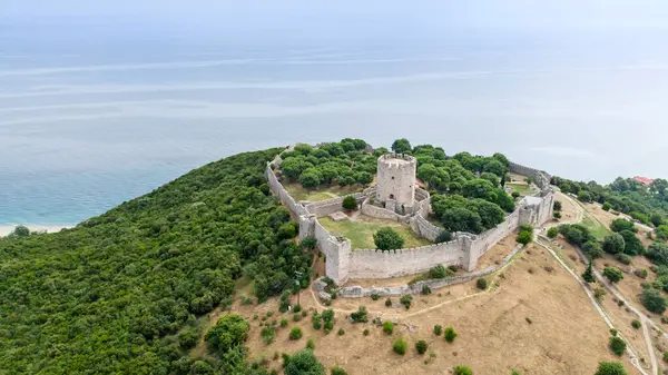 Platamon Kalesi, Pieria, Makedonya, Yunanistan'ın havadan görünümü