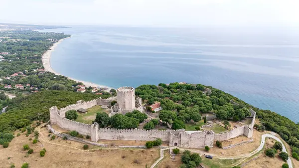 Platamon Kalesi, Pieria, Makedonya, Yunanistan'ın havadan görünümü