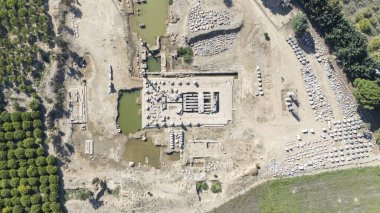 Claros 'un (Klaros, Clarus) Ionia kıyısındaki antik bir Yunan mabedi manzarası.