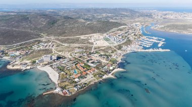 Aerial view of marina yacht club in turkey alacati port. clipart