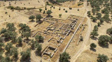 Türkiye 'nin Aydın kentinde dağları ve zeytin ağaçlarıyla antik Tralleis kalıntıları