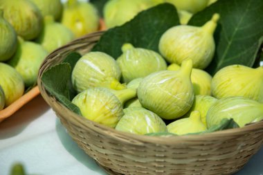 Fresh Green Figs Close-Up on Market Display