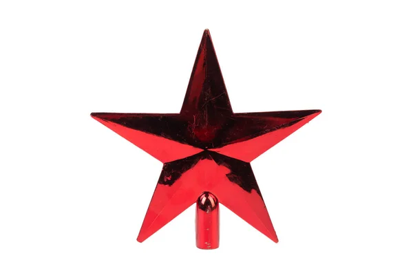Estrela Vermelha Para Decorar Uma Árvore Natal Isolado Sobre Fundo — Fotografia de Stock