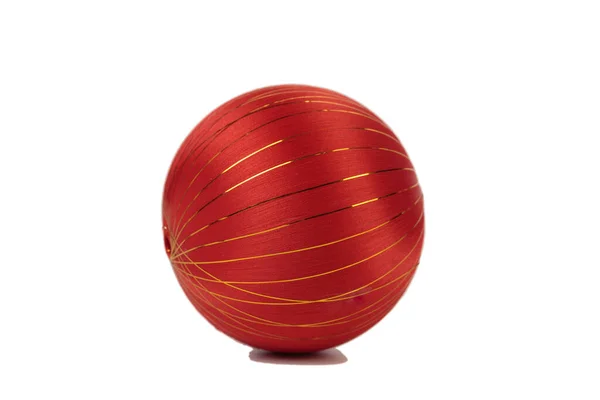 Red Christmas Ball Ribbon Isolated White Background Close — Stock Photo, Image