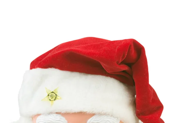 Bekar Noel Baba Altın Yıldızlı Kırmızı Şapka Beyaz Arka Planda — Stok fotoğraf