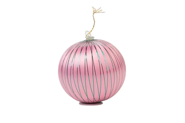 Pink Christmas Ball Silver Stripes Golden Lace Isolated White Background — Stock Photo, Image