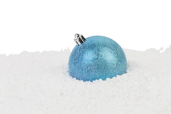 Boule Noël Bleue Sur Ruban Bleu Est Situé Sur Une — Photo