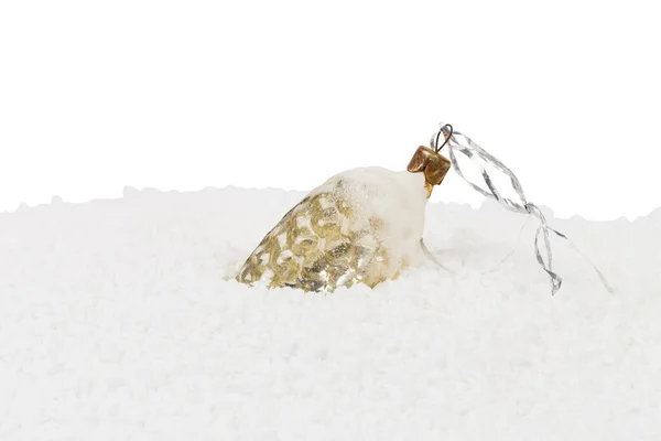 Старая Рождественская Игрушка Виде Елового Конуса Расположен Искусственном Снегу Крупный — стоковое фото