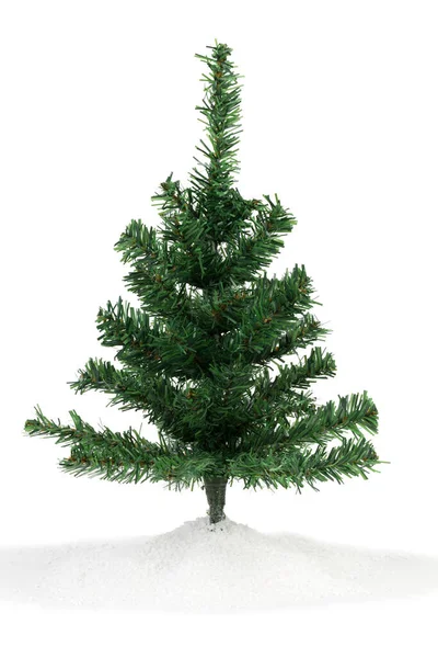 Der Weihnachtsbaum Und Der Kunstschnee Vereinzelt Auf Weißem Hintergrund Nahaufnahme — Stockfoto