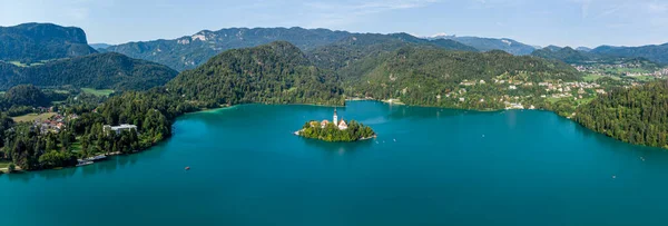 Вид Воздуха Остров Замок Костел Марии Озере Блед Словения — стоковое фото