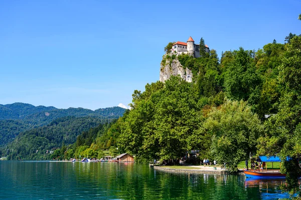 Beautiful Idyllic View Island Castle Catholic Maria Church Lake Bled — Stock Photo, Image