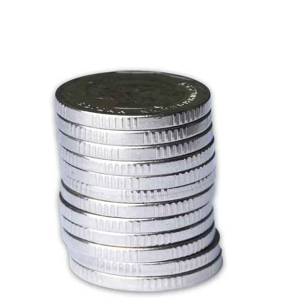 Columna Monedas Metal Blanco Sobre Fondo Blanco — Foto de Stock