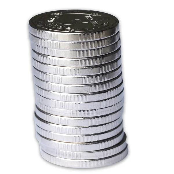 Столбец Монет Белого Металла Белом Фоне — стоковое фото