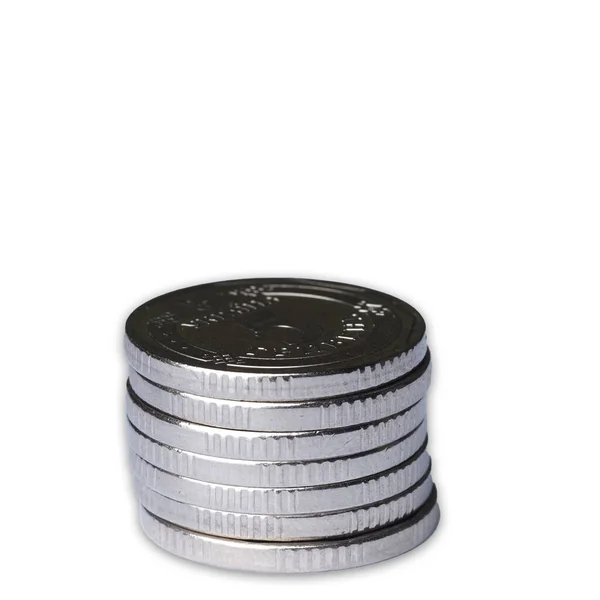 Column Coins Made White Metal White Background — Stock Photo, Image