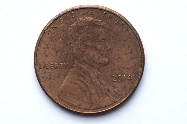 Voorzijde Van Een Ongecirculeerde Cent 2014 Munt Met Kleine Scheurtjes — Stockfoto