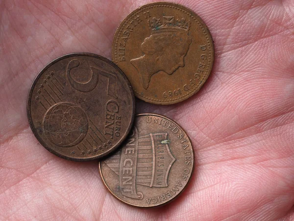 Європейські Англійські Американські Малі Монети Пальмі — стокове фото