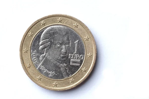 Реверс Монеты European 2008 Года Изображением Моцарта Который Обращении Имеет — стоковое фото