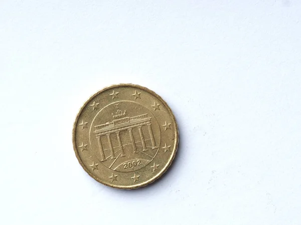 2002年欧洲10美分硬币的背面已经流通 有轻微的擦伤和划伤 在白色背景的特写下 — 图库照片