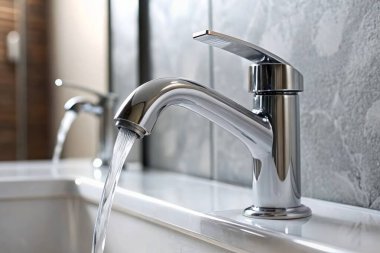 Banyoda musluğu olan modern bir musluk.