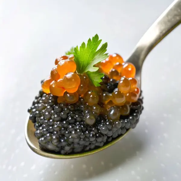 Siyah tabakta taze havyar.