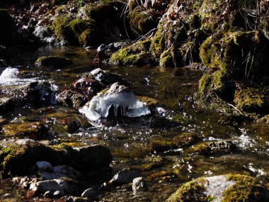 Eriyen Buz ve Yosun Taşları ile el değmemiş Dağ Deresi Vahşi Doğada Bahar Dönüşümünü Yakalıyor