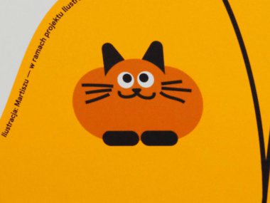Sarı Arkaplanda Turuncu Yüzlü ve Bıyıklı Şirin Kedi Karakteri
