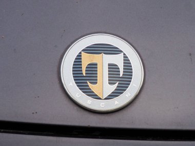 Gri Duvara Karşı Dairesel Metal Amblemde Altın Harf T Logosu