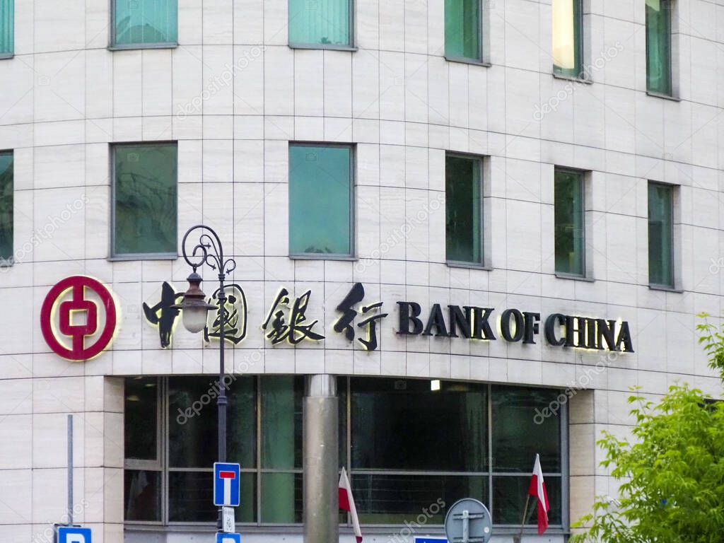 Bank of China Branch Office with Traditional Logo on White Modern Building in European City