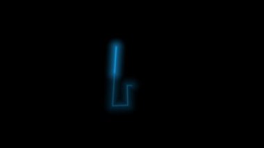 Alfabe harfi F, siyah arkaplanda enerji özeti olan neon mavisi. Hareket grafiği döngüsü. 4k animasyon 