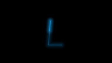 Alfabe harfi L, siyah arkaplanda enerji özeti olan neon mavisi. Hareket grafiği döngüsü. 4k animasyon 