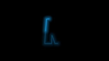 Alfabe harfi N, siyah arkaplanda enerji özeti olan neon mavisi. Hareket grafiği döngüsü. 4k animasyon 