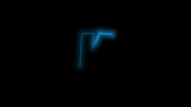 Alfabe harfi K, siyah arkaplanda enerji özeti olan neon mavisi. Hareket grafiği döngüsü. 4k animasyon 