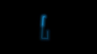 Alfabe harfi P, siyah arkaplanda enerji özeti olan neon mavisi. Hareket grafiği döngüsü. 4k animasyon 