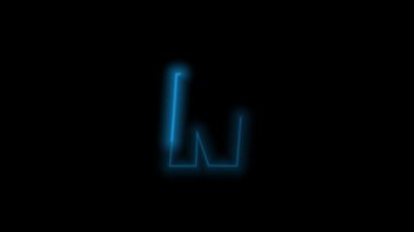 Alfabe harfi N, siyah arkaplanda enerji özeti olan neon mavisi. Hareket grafiği döngüsü. 4k animasyon 