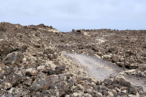 Weg Door Een Vulkanisch Landschap Lanzarote Canarische Eilanden Spanje — Stockfoto
