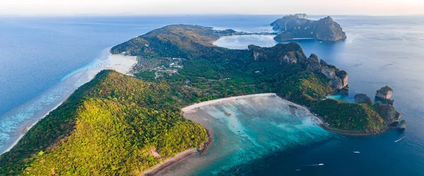 stock image Aerial view of Loh Lana Bay at sunset in koh Phi Phi islands, Krabi, Thailand, south east asia