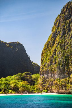 Maya Körfezi, Koh Phi Phi, Krabi, Tayland 'daki uzun kuyruk teknesinden. Yüksek kalite fotoğraf