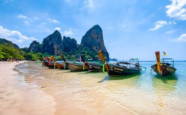 Railay ve Phra nang Mağara Sahili Krabi, Tayland, Güney Doğu Asya