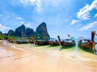 Railay ve Phra nang Mağara Sahili Krabi, Tayland, Güney Doğu Asya