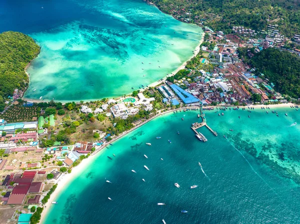 stock image Aerial view of Ton Sai Beach in Koh Phi Phi, Krabi Thailand, south east asia