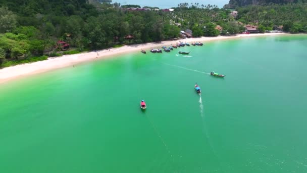 クラビ 東南アジアの鉄道とプラナン洞窟ビーチの空中ビュー — ストック動画
