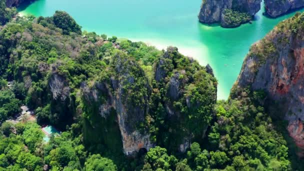 Flygfoto Över Railay Och Phra Nang Cave Beach Krabi Thailand — Stockvideo