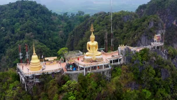 Luchtfoto Van Wat Tham Suea Tiger Cave Temple Krabi Thailand — Stockvideo