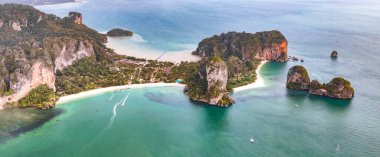 Phra nang Mağarası 'nın havadan görünüşü ya da Tayland, Krabi' deki Prenses Mağara Sahili. Yüksek kalite fotoğraf