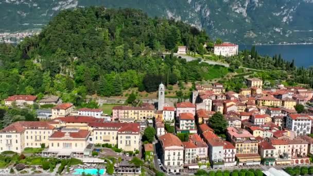 Aerial View Bellagio Village Lake Como Italy Europe — Vídeo de stock