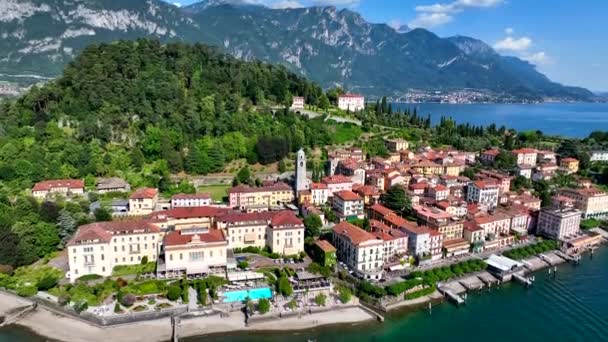 Aerial View Bellagio Village Lake Como Italy Europe — Stock Video