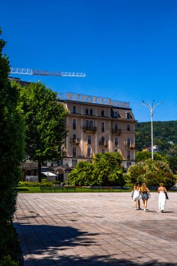 Street and lake views of Como city at the southern tip of Lake Como in northern Italy. High quality photo