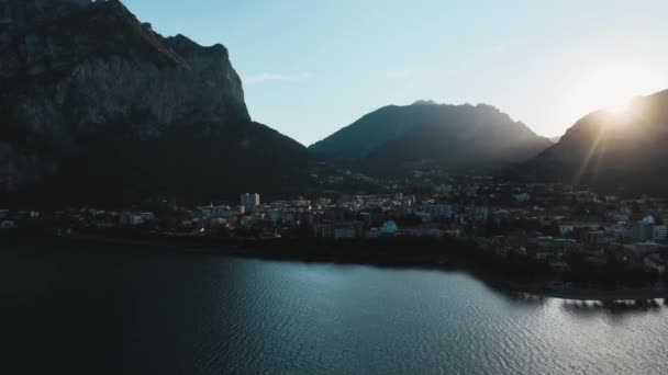 Aerial View Lecco City Southeastern Shore Lake Como Northern Italy — Stockvideo