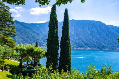 View of Villa del Balbianello overlooking Lake Como in Lenno, Lombardy, Italy. High quality photo