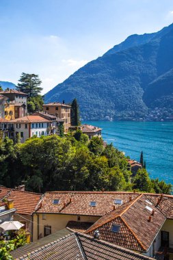 Aerial view of Nesso, a picturesque village sitting on the banks of Lake Como, Italy